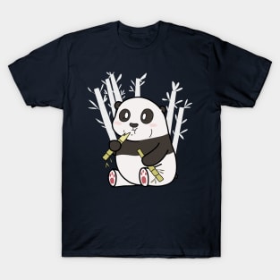 Cute Chubby Panda Eating Bamboo Drawing T-Shirt